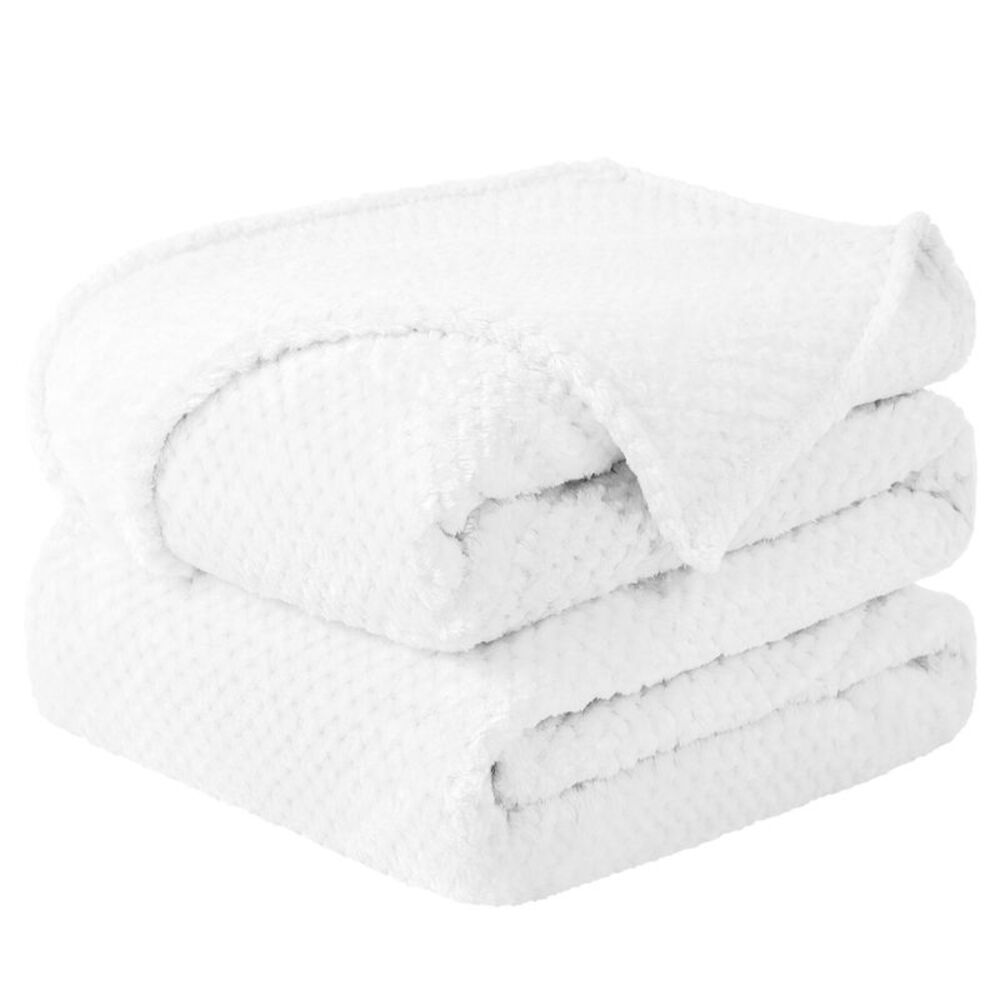 Flannel Fleece Bed Blankets Microfiber Plush 330GSM 66"x90" White